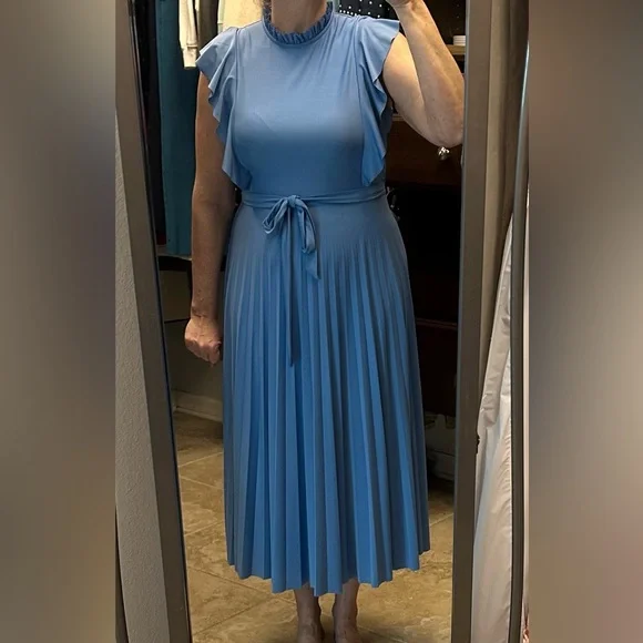 Sharagano Sky Blue Maxi Dress with Ruffle Accents - Picture 6 of 6